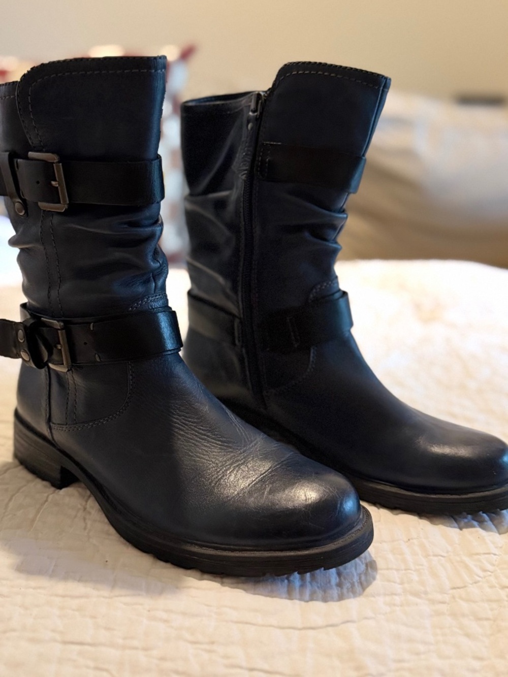 Earth Origins Blue Leather Moto Boots - 9B (Wide)